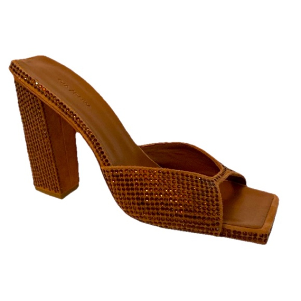 GIABORGHINI Gia/RHW Rosie14S Camel Brown Square Toe Heel Sandals EU 37.5/7.5 - Picture 2 of 8